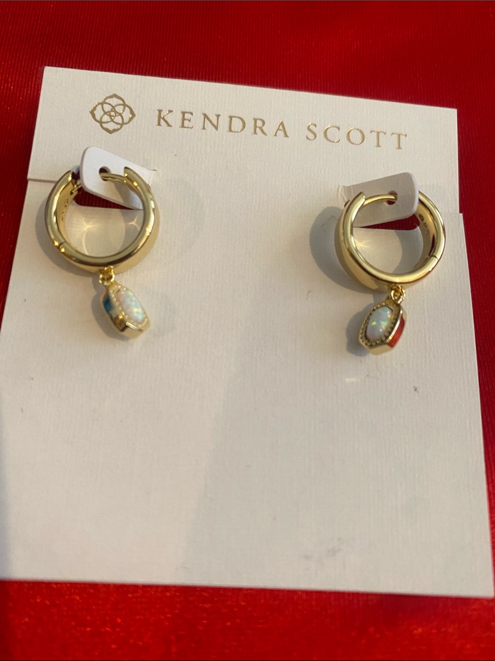 Kendra Scott Gold Hoops with Iridescent Opal Drops